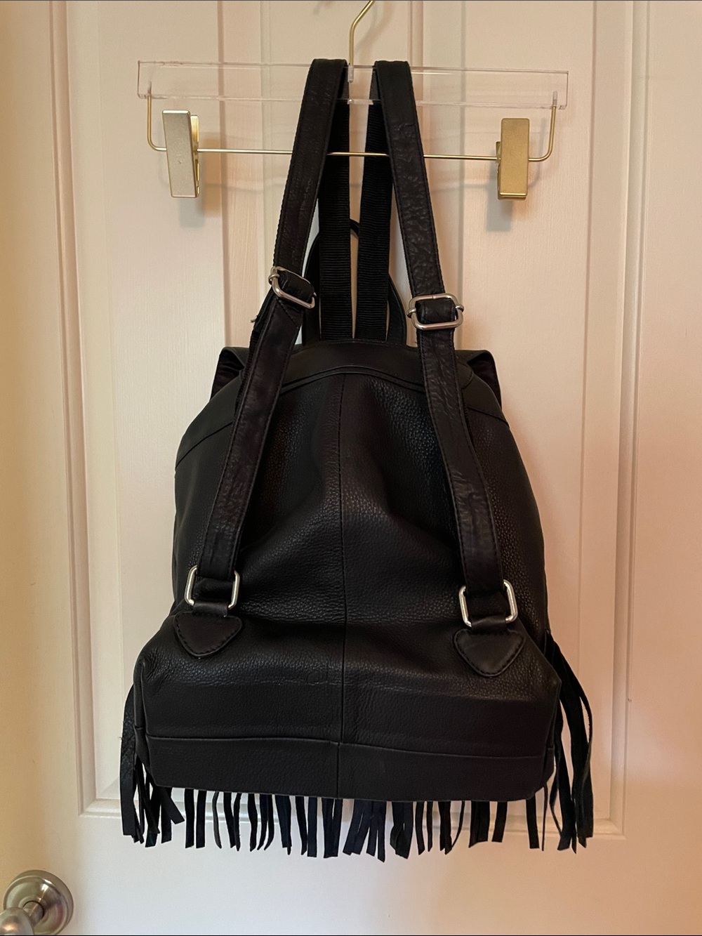 Black Fringe Leather Backpack - Women Bags - Picture 4 of 7